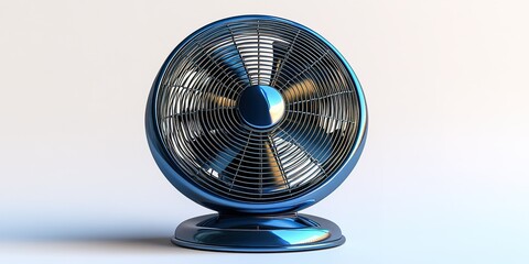 Desktop fan providing cool air in a minimalistic setting with a neutral background during a warm afternoon