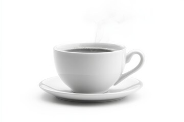 Obraz premium Hot cup of coffee on a white saucer with steam rising in a cozy setting
