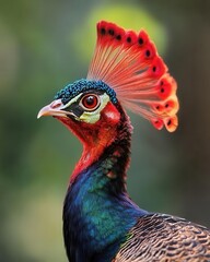 Naklejka premium Peacock Displaying Vibrant Feathers in Natural Setting