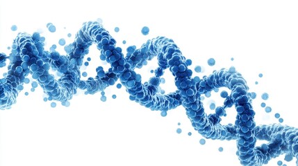 Fototapeta premium Intricate blue DNA double helix structure wades through molecular spheres illustrating life's fundamental building blocks in a vibrant display