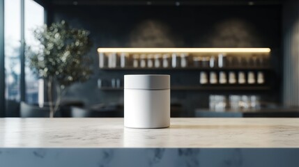 Fototapeta premium White Container on Marble Countertop in Modern Kitchen