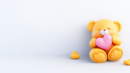 Adorable Cartoon Teddy Bear with Pink Heart on Light Blue Background