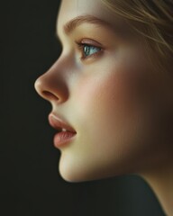 Fototapeta premium Profile of Beautiful Young Female Model, High Fashion and Elegance