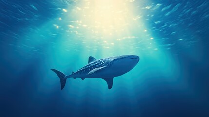 Fototapeta premium Whale Shark Swimming Gracefully Underwater Ocean Depths Marine Life Calm Environment Side View Nature Conservation