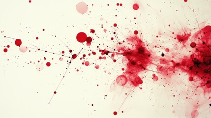 Vibrant splashes of red create an abstract explosion of creativity and emotion on a soft white canvas