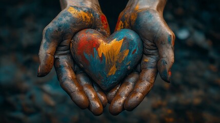 Two hands gently cradle a red heart, symbolizing love, kindness, and emotional connection. A perfect representation of warmth and care.