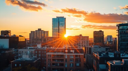 Cityscape Sunset Golden Hour Urban Skyline Buildings