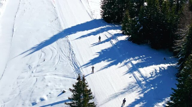 Aerial drone view of a ski resort in Col dei Baldi, Alleghe, in the Dolomites, Italy in daylight