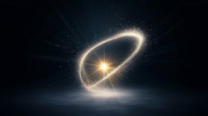 Bright flash of light isolated against a dark background creating a mystical cosmic effect in space-like environment