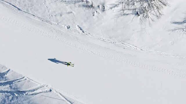 Aerial drone view of a ski resort in Col dei Baldi, Alleghe, in the Dolomites, Italy in daylight