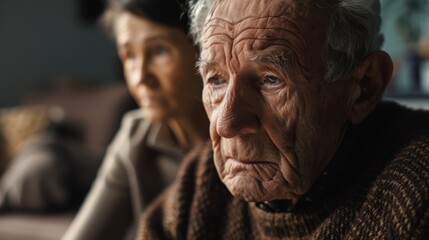 Emotional turmoil and conflict between an elderly couple in their living room, discussing their separation and dealing with stress and mental health issues