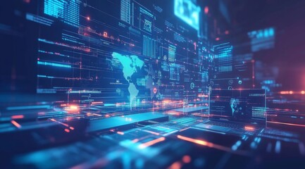 Global data network visualization, digital world map, futuristic technology background, for website header