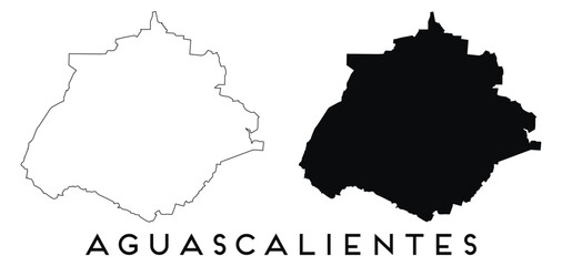 Obraz premium Aguascalientes city map outline and black silhouette vector