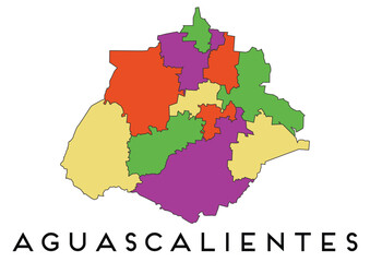 Aguascalientes map of regions districts vector colored and outline