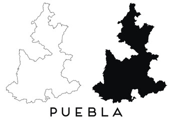 Puebla city map outline and black silhouette vector