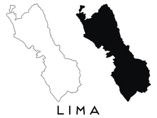 Lima city map outline and black silhouette vector