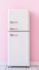 Retro cream fridge on pink background for kitchen decor or vintage design inspiration