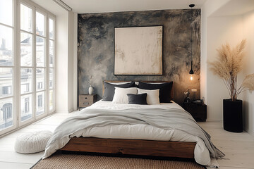 Scandinavian loft interior design of modern bedroom.