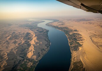 Aerial View Of Nile River In Desert Landscape