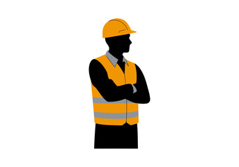 Profile view of a construction worker in safety vest