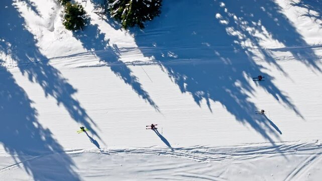 Aerial drone view of a ski resort in Col dei Baldi, Alleghe, in the Dolomites, Italy in daylight