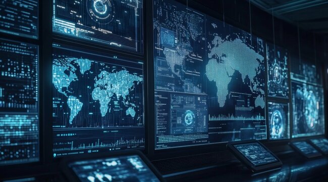 Global network monitoring center displays data