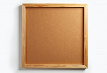 Fototapeta premium Isolated on a pristine white background, textured cork bulletin board framed in light wood. A cork board with a wooden frame on a white wall.