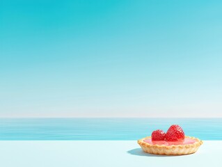 Delicious strawberry tart delight by the tranquil ocean food bright blue sky