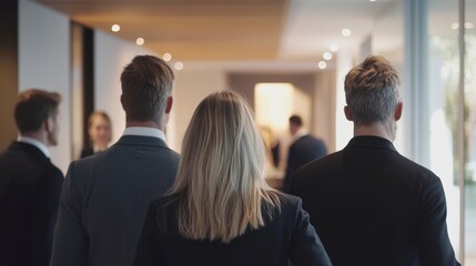 Fototapeta premium Business People Walking Through Modern Office Corridor