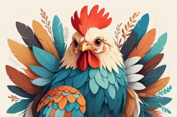 Obraz premium Artistic minimalist cartoon colorful fantasy animal character portrait, magical dreamy nursery decor story book illustration artwork, nature theme texture design. 