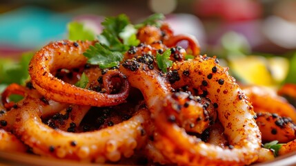 Close Up Crispy Grilled Octopus With Spices