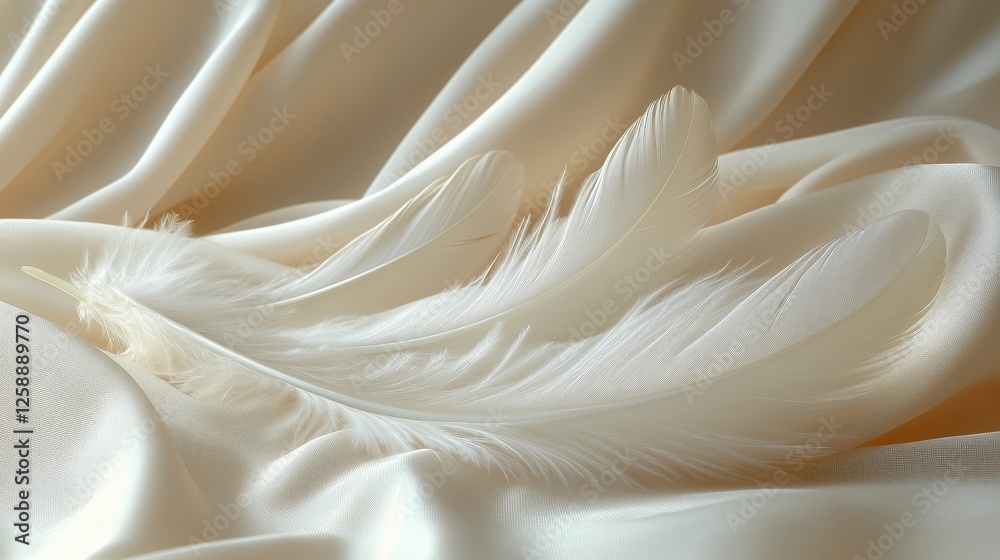 Canvas Prints Soft white feathers resting on smooth cream fabric create a serene and elegant composition