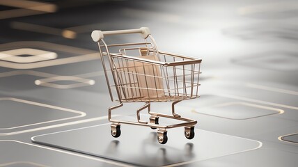 Shopping cart on digital interface background.