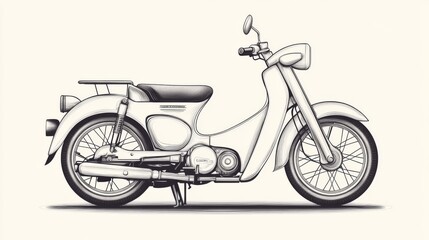 Fototapeta premium Vintage Motorcycle Sketch, Side Profile, Simple Background, Illustration for Design Inspiration