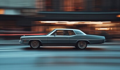Classic car speeding city night motion blur advert