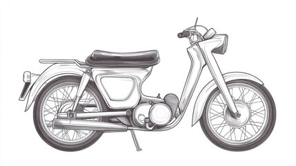 Fototapeta premium Vintage Motorcycle Sketch, Side View, Graphic Design, Illustration, Possible Use Product Design Reference