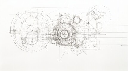 Obraz premium Abstract mechanical design, complex gears, intricate drawings