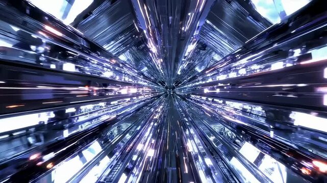 Flying through glowing sci-fi hyperspace tunnel vj loop