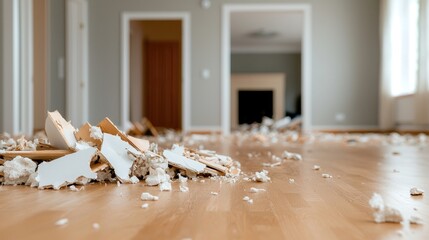 Interior Renovation Debris on Hardwood Floor