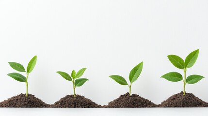Naklejka premium Growing green young plants nurtured in soil indoor garden nature photography minimalist style close-up perspective
