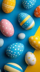 Fototapeta premium Colorful and creative eggs arranged in patterns on a vibrant background celebrate spring festivities and joy
