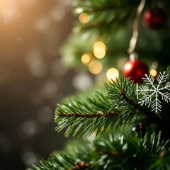 Obraz premium Decorative christmas background with bokeh lights and snowflakes Bokeh light lights background bokeh abstract light bright effect shiny