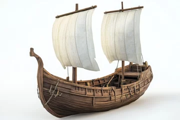 Fotobehang Wooden sailing ship model,  isolated white background,  3D render,  illustration © sangkribo