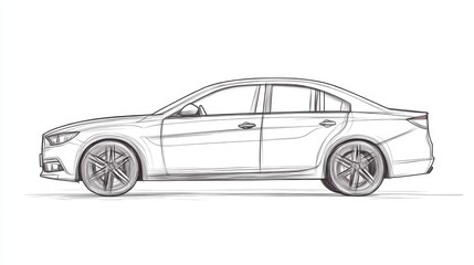 Naklejka premium Line Drawing of a Sedan Car
