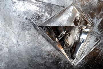 Faceted diamond shape reflects light on scratched metallic background