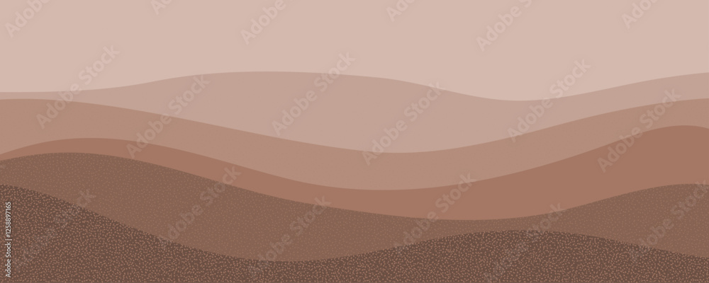Poster abstract background wave landscape in trendy grain texture of mocha mousse color. vector illustratio