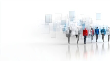 A group of people are walking in a line, with some wearing red