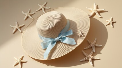 Summery Charm: Curved Beach Hat with Delicate Starfish