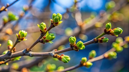 Fototapeta premium Spring Awakening: New Leaf Buds on Branch