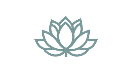 Lotus flower vector illustration. Simple outline drawing, minimalist design. Logo design meditation yoga spa. Flat lay, light teal, white background